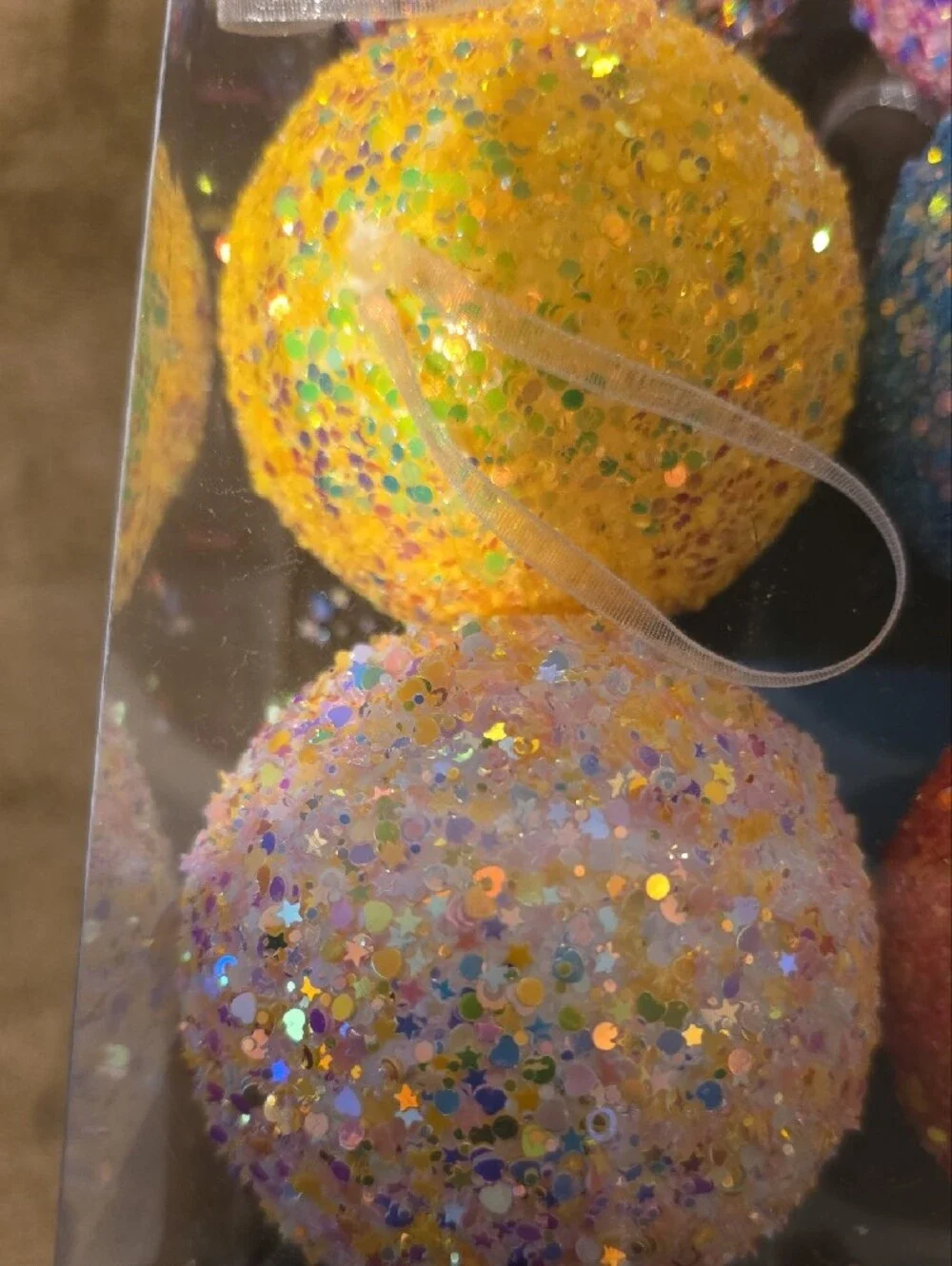 Glitter Shimmer Pastel Hanging Party Ball/ Ornaments - 6 Pieces. NEW.